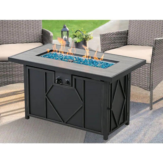 Outdoor Propane Gas Fire Pit Patio Table with Blue Fire Glass