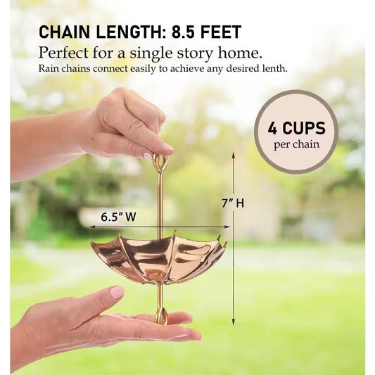 8.5 ft. Copper Umbrella Rain Chain with Optional Basin BUNDLE