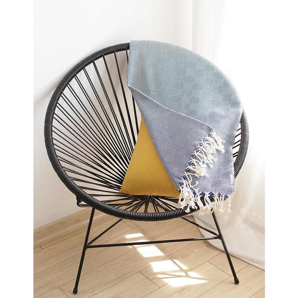 70" Geometric Handwoven Throw Blankets In Blue or Black