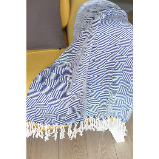 70" Geometric Handwoven Throw Blankets In Blue or Black