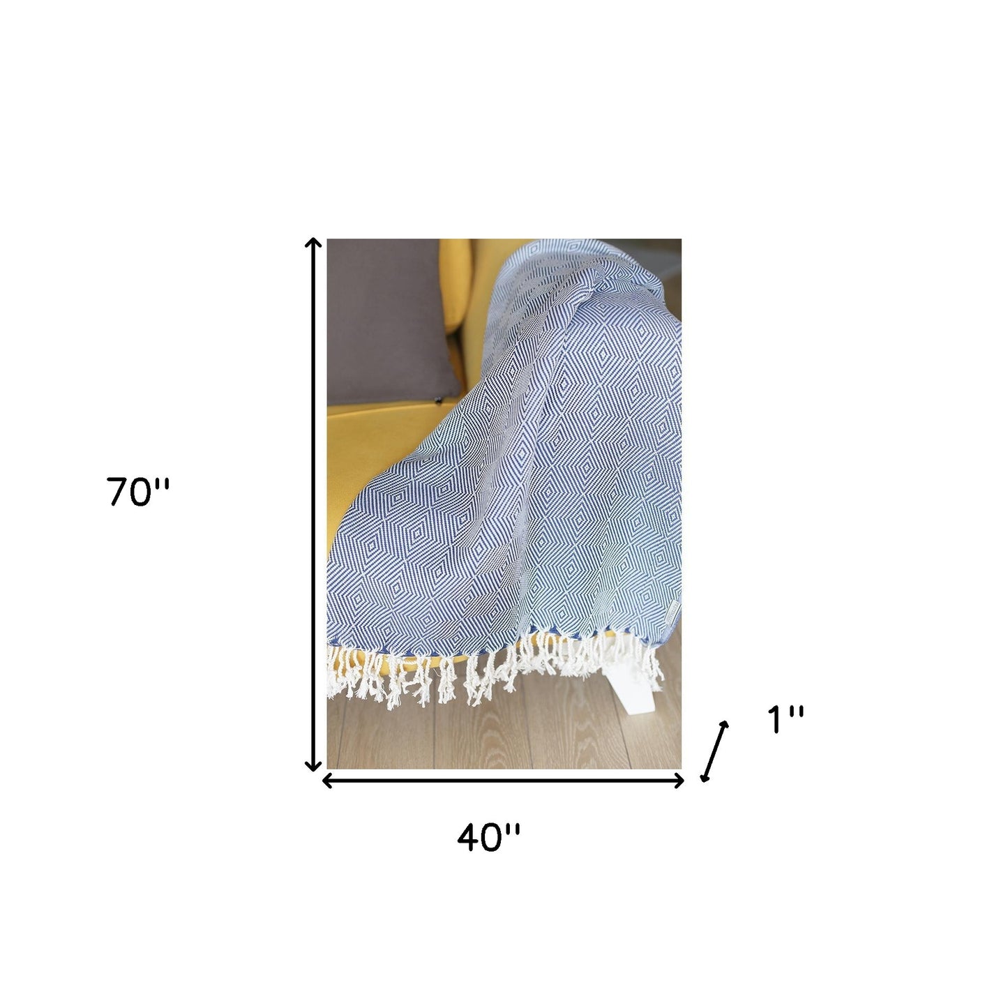 70" Geometric Handwoven Throw Blankets In Blue or Black