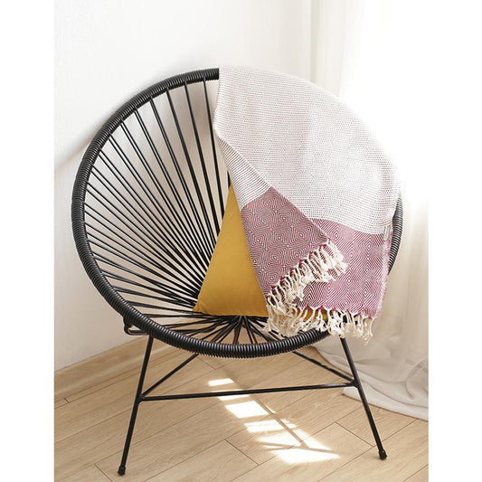 70" Turkish Cotton Handwoven Throw Blanket In Red