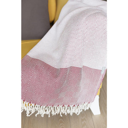 70" Turkish Cotton Handwoven Throw Blanket In Red
