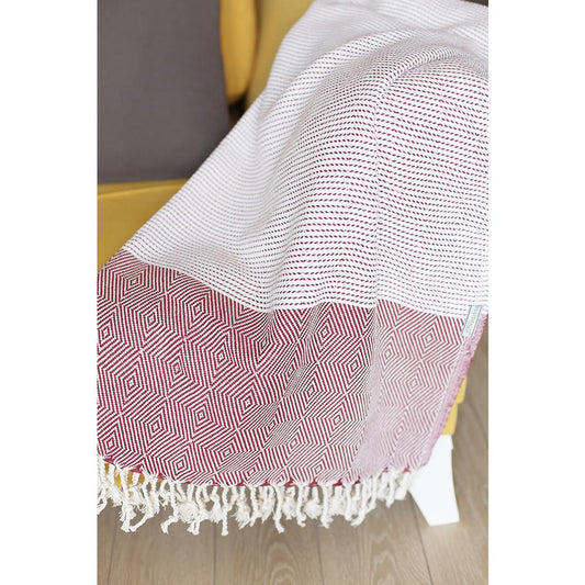 70" Turkish Cotton Handwoven Throw Blanket In Red