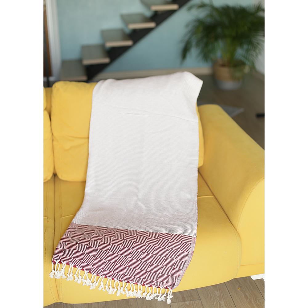 70" Turkish Cotton Handwoven Throw Blanket In Red