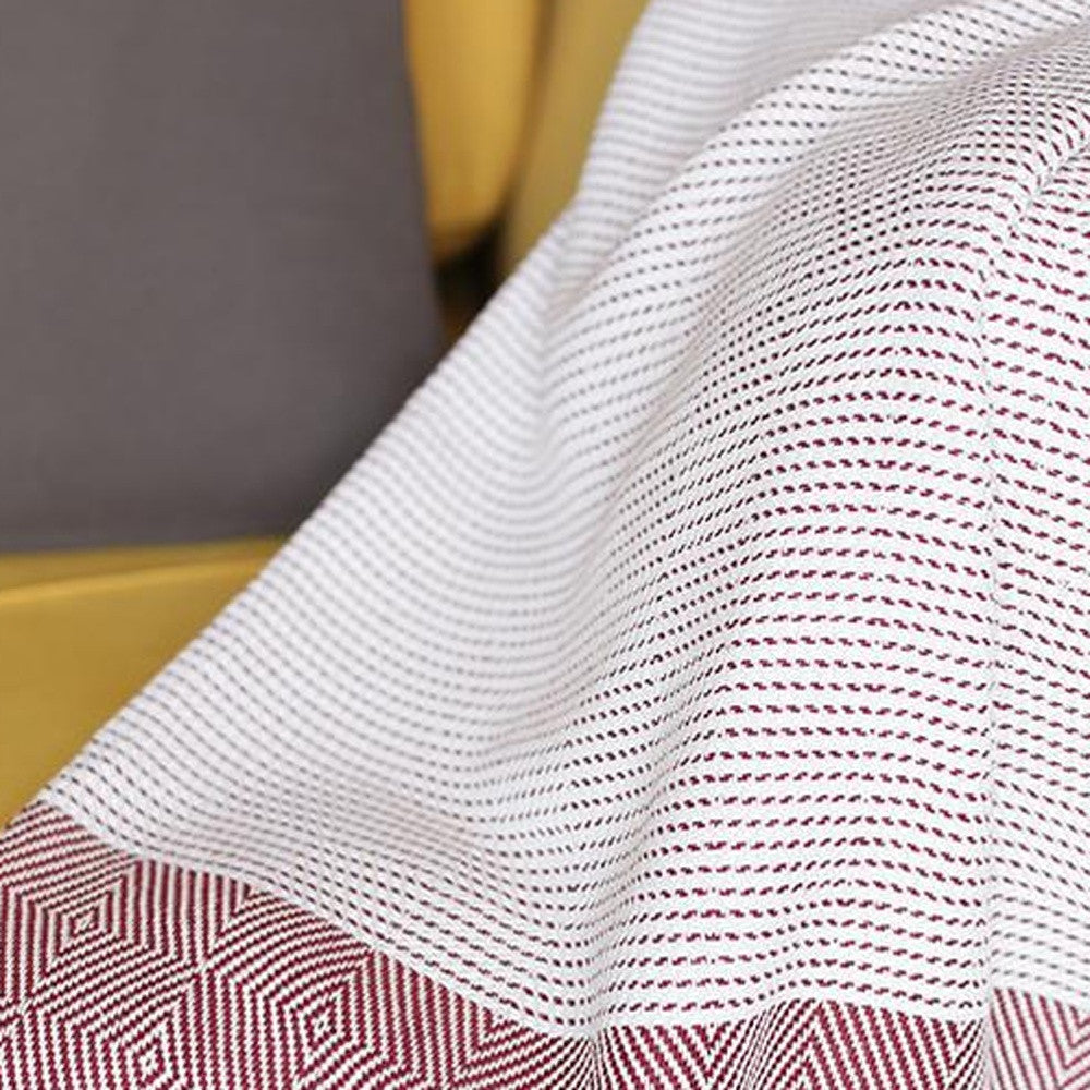 70" Turkish Cotton Handwoven Throw Blanket In Red