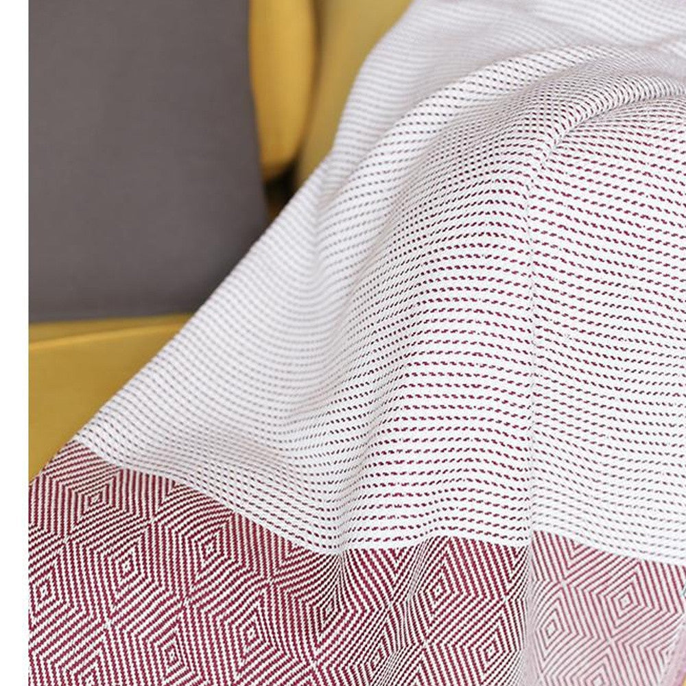 70" Turkish Cotton Handwoven Throw Blanket In Red