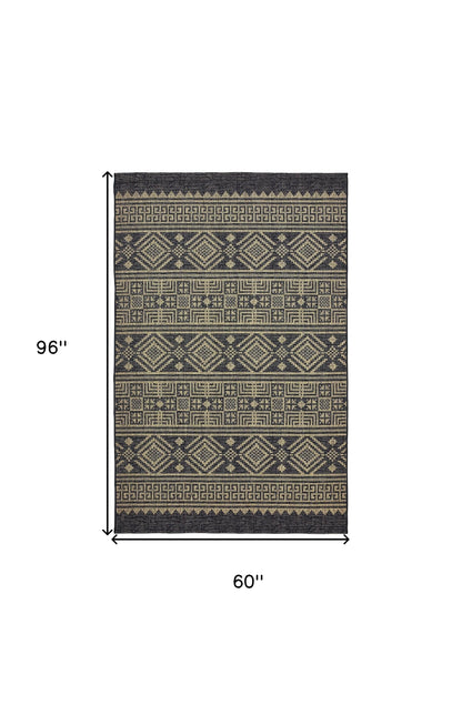5' X 8' Brown And Black Indoor Outdoor Area Rug
