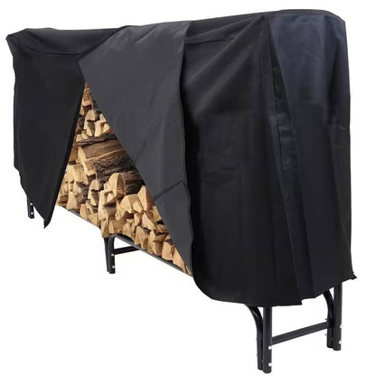 Indoor/Outdoor 8' Black Metal Firewood Rack with Cover