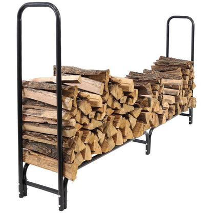 Indoor/Outdoor 8' Black Metal Firewood Rack with Cover