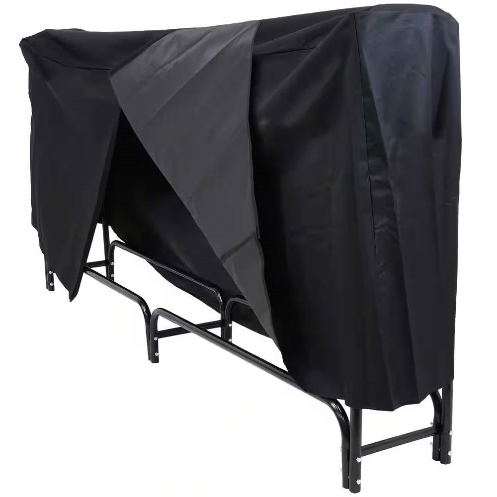 Indoor/Outdoor 8' Black Metal Firewood Rack with Cover