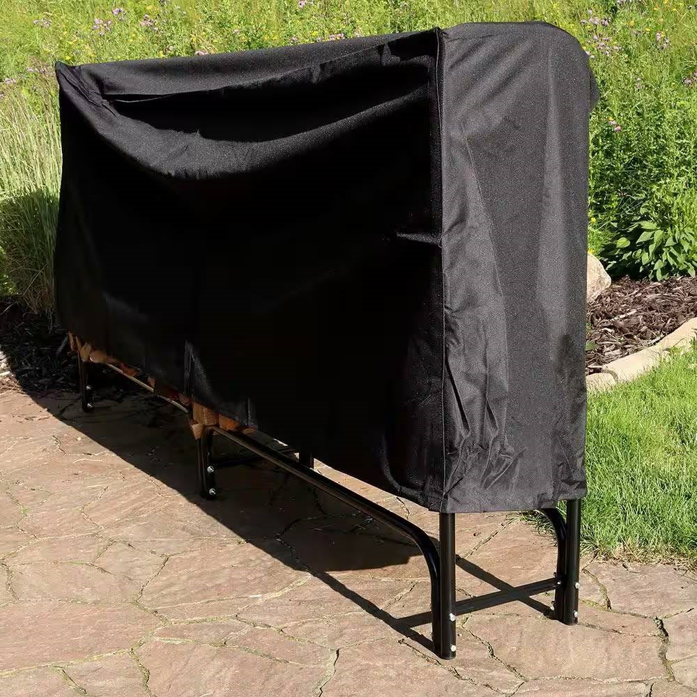 Indoor/Outdoor 8' Black Metal Firewood Rack with Cover