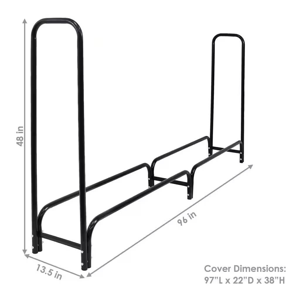 Indoor/Outdoor 8' Black Metal Firewood Rack with Cover