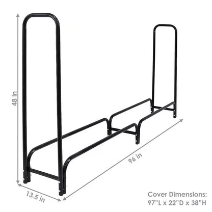 Indoor/Outdoor 8' Black Metal Firewood Rack with Cover