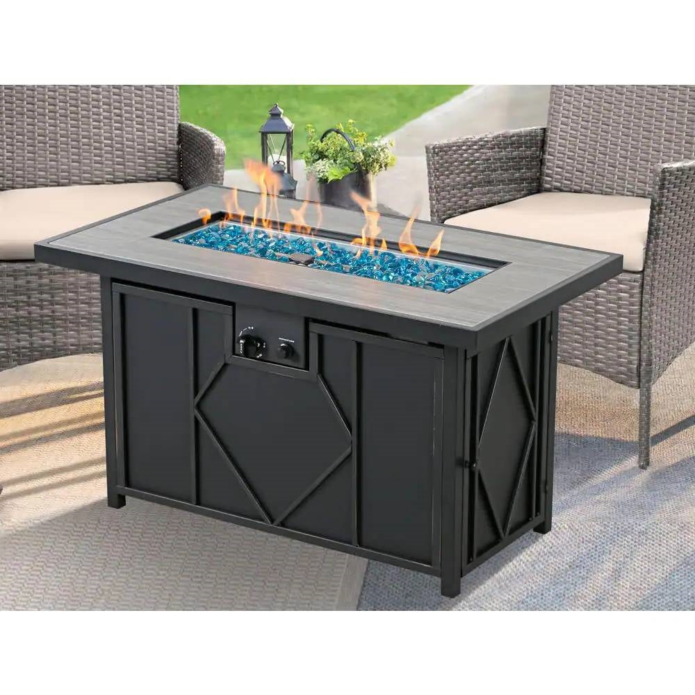 Outdoor Propane Gas Fire Pit Patio Table with Blue Fire Glass