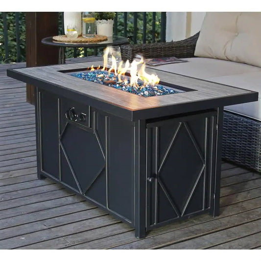 Outdoor Propane Gas Fire Pit Patio Table with Blue Fire Glass