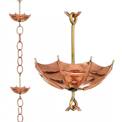 8.5 ft. Copper Umbrella Rain Chain with Optional Basin BUNDLE