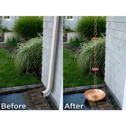 8.5 ft. Copper Umbrella Rain Chain with Optional Basin BUNDLE