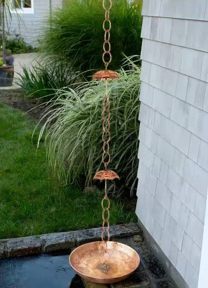 8.5 ft. Copper Umbrella Rain Chain with Optional Basin BUNDLE