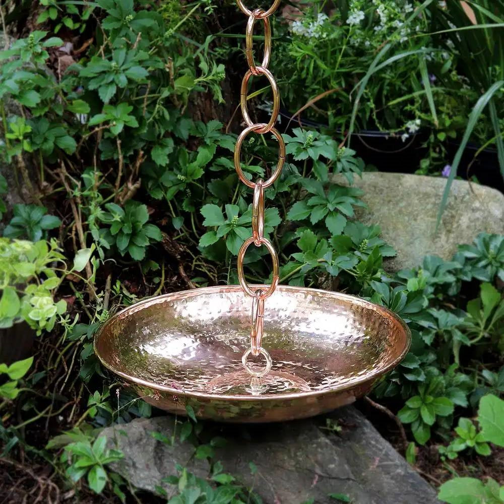 8.5 ft. Copper Umbrella Rain Chain with Optional Basin BUNDLE