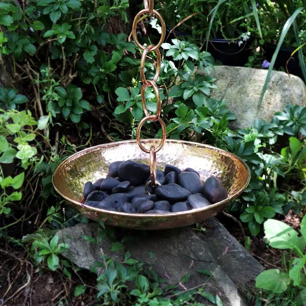 8.5 ft. Copper Umbrella Rain Chain with Optional Basin BUNDLE