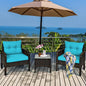 3-Piece Brown PE Rattan Outdoor Patio Furniture Dining Set with Turquoise Cushions